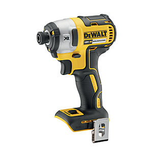 A dewalt cordless impact driver is shown with the battery attached.