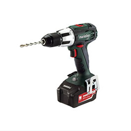 A cordless drill with an electric battery and a bit