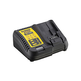 A dewalt charger is shown with the battery in it.